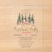 Forest, Sleigh, Lights Gold Christmas Company アクリル招待状 (正面)