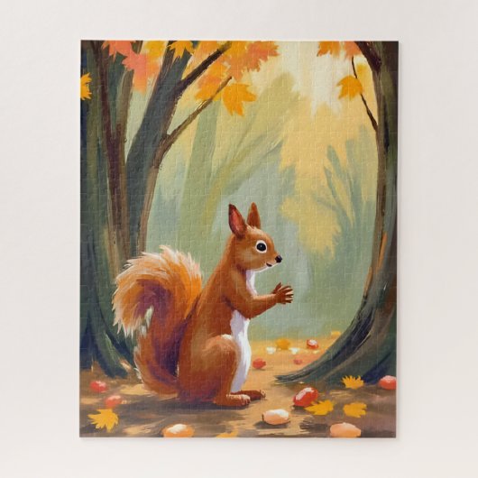 Forest Squirrel | Autumn Animal Watercolor Fall ジグソーパズル (縦)