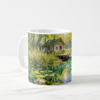 Forest Stream Cottage with Ducks, piere and Dock A コーヒーマグカップ
