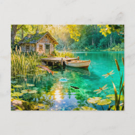 Forest Stream Cottage with Ducks, piere and Dock A ポストカード