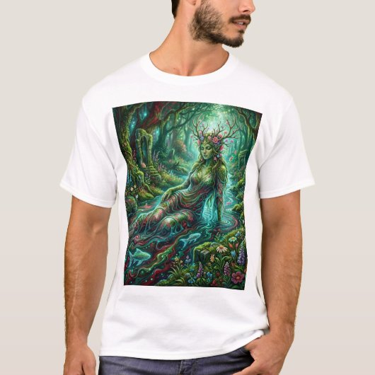 Forest Stream Goddess – Spirit of Moss and Light Tシャツ (正面)