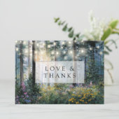 Forest String Lights Floral Rustic Wedding Photo サンキューカード (スタンド正面)