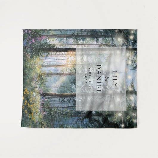 Forest String Lights Floral Wedding Photo Backdrop タペストリー (正面(横))