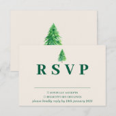 Forest Tree Watercolor | Floral Wedding Christmas 出欠カード (正面/裏面)