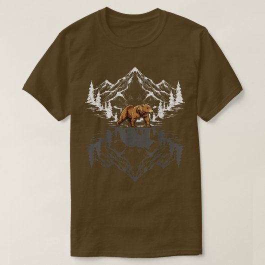 Forest Trees Mountains Bear Reflection Animal Outd Tシャツ (デザイン正面)