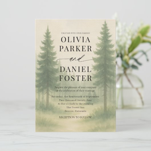 Forest Trees Watercolor Destination Wedding  招待状 (スタンド正面)