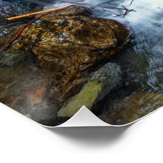 Forest Waterfall Cascade – Mountain Stream Print ポスター (コーナー)