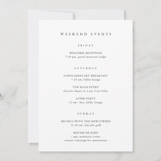 Forest Wedding Welcome Letter & Itinerary Card (裏面)