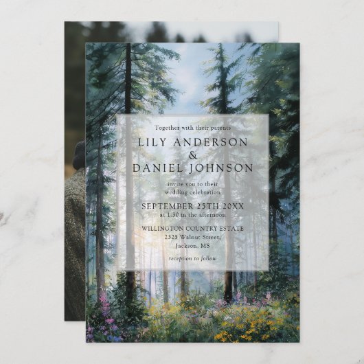 Forest Wildflower Floral Rustic Wedding Photo 招待状 (正面/裏面)