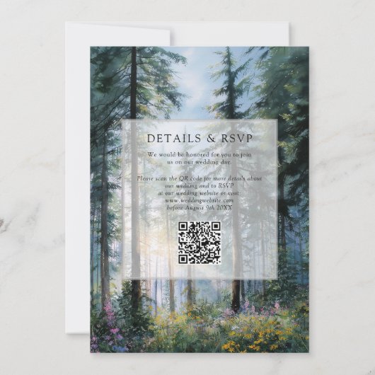 Forest Wildflowers Floral QR Code Wedding 招待状 (裏面)