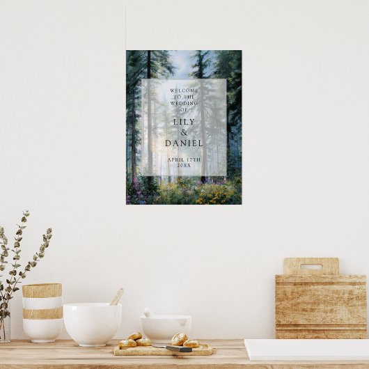 Forest Wildflowers Floral Wedding Welcome Sign ポスター (キッチン)