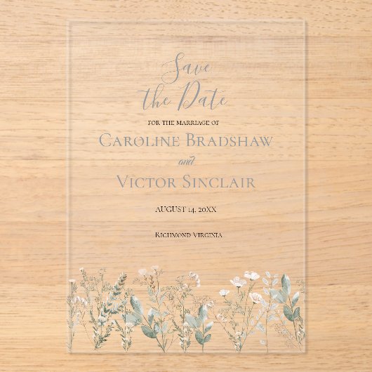 Forest Wildflowers Save the Date Announcement アクリル招待状 (正面)