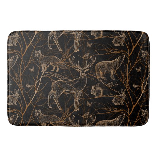 Forest Wildlife Animals Deer Bears Dark Nature バスマット (正面)