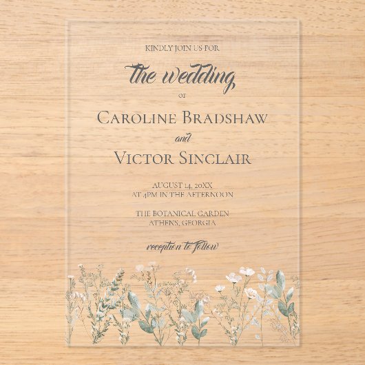 Forest Wilflowers Acrylic Wedding Invitation アクリル招待状 (正面)