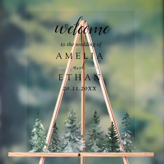 Forest Wintre Watercolor Wedding アクリルサイン (ニュートラル)