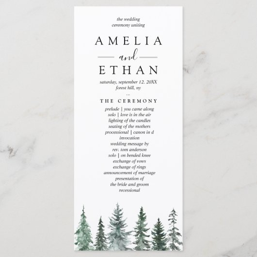 Forest Wintre Watercolor Wedding プログラム (正面)