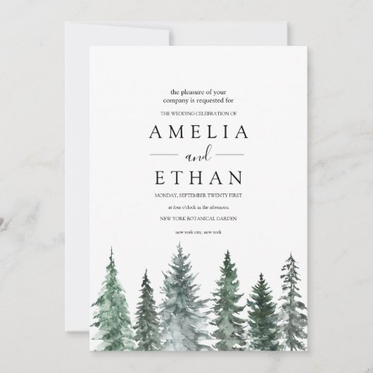 Forest Wintre Watercolor Wedding 招待状 (正面)