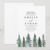 Forest Wintre Watercolor Wedding 招待状 (正面/裏面)