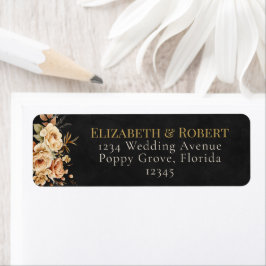 Forest Witch Black Floral Wedding Address Label ラベル