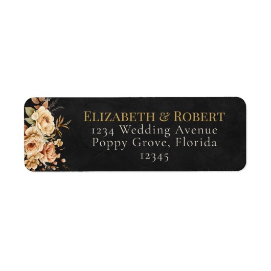 Forest Witch Black Floral Wedding Address Label ラベル (正面)