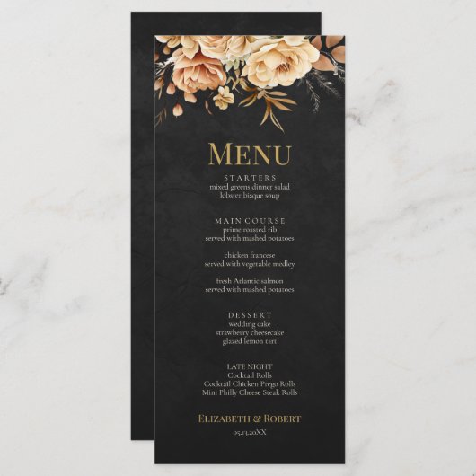 Forest Witch Black Floral Wedding Menu メニュー (正面/裏面)