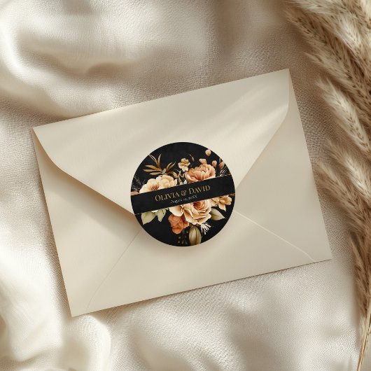 Forest Witch Black Floral Wedding Round Sticker ラウンドシール