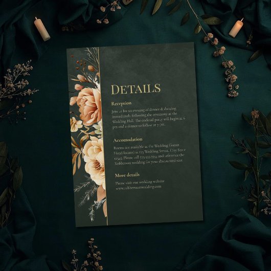 Forest Witch Green Floral Wedding Details Card 招待状