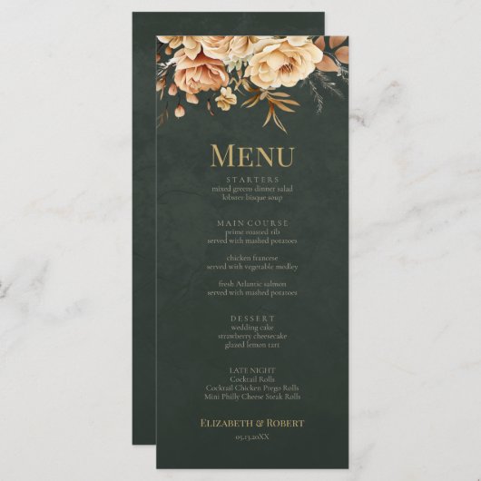 Forest Witch Green Floral Wedding Menu Card メニュー (正面/裏面)