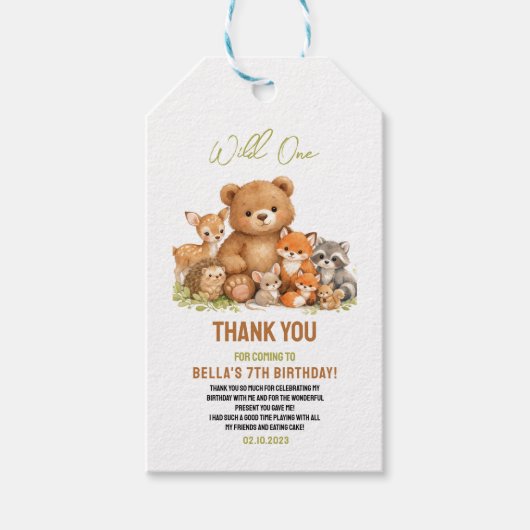 Forest Woodland Animals Wild One 1st Birthday ギフトタグ (正面)