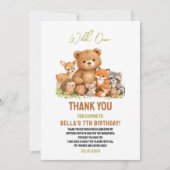 Forest Woodland Animals Wild One 1st Birthday サンキューカード (正面)