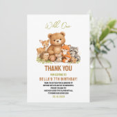 Forest Woodland Animals Wild One 1st Birthday サンキューカード (スタンド正面)