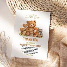 Forest Woodland Animals Wild One 1st Birthday サンキューカード