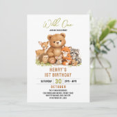 Forest Woodland Animals Wild One 1st Birthday 招待状 (スタンド正面)