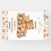 Forest Woodland Animals Wild One 1st Birthday 横断幕 (横)