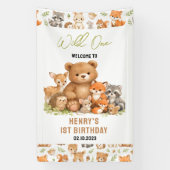 Forest Woodland Animals Wild One 1st Birthday 横断幕 (縦)
