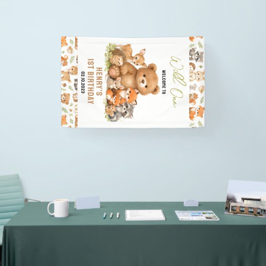 Forest Woodland Animals Wild One 1st Birthday 横断幕 (トレードショー)