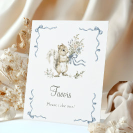 Forest Woodland Blue Bow Squirrel Diaper Raffle  台座サイン