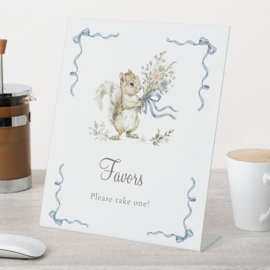 Forest Woodland Blue Bow Squirrel Diaper Raffle  台座サイン (インサイチュ)