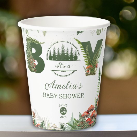 Forest Woodland Mushroom Baby Boy Shower  紙コップ