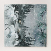 Forest Woodland Night Sky White Horse & Animals ジグソーパズル (横)