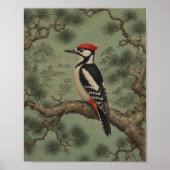 Forest Woodpecker Pine Chinoiserie Poster ポスター (正面)