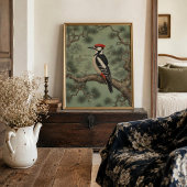Forest Woodpecker Pine Chinoiserie Poster ポスター