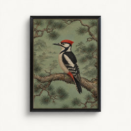 Forest Woodpecker Pine Chinoiserie Poster ポスター
