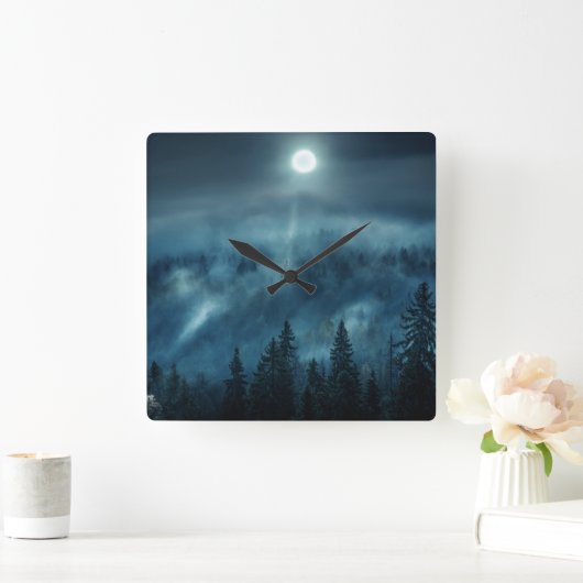 Forests | Moonlit Forest スクエア壁時計 (ホーム)