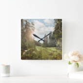 Forests | Sun Peeking Thru スクエア壁時計 (ホーム)