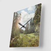 Forests | Sun Peeking Thru スクエア壁時計 (傾斜)