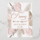 Foreverに素敵なリングや輪を持って写真を保存する日付 箔招待状 (正面)