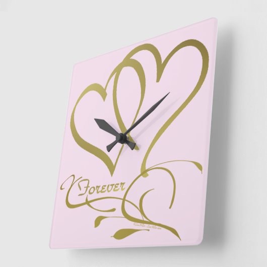 Foreverハート金ゴールドの編集可能な背景色 スクエア壁時計 (傾斜)