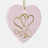 Foreverハート金ゴールドの編集可能な背景色 セラミックオーナメント (右)