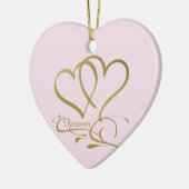 Foreverハート金ゴールドの編集可能な背景色 セラミックオーナメント (左)
